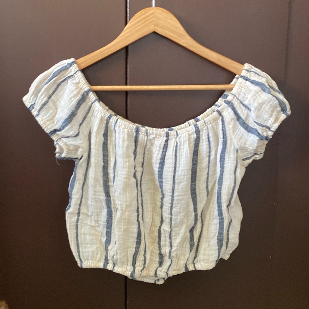 AMERICAN EAGLE STRIPED BLOUSE STRETCHY WAIST CROP TOP